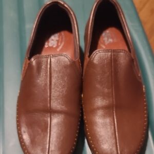 Women's Brown Leather Slip-On Shoes